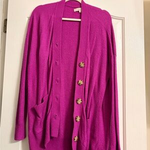 LOFT Fuchsia Button-Up Cardigan